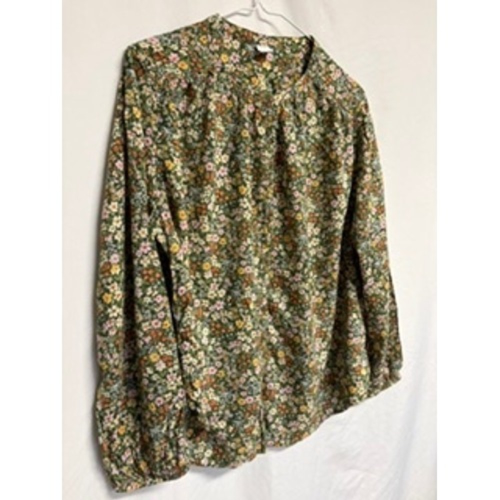 Old Navy Womens Olive Green Ditsy Floral Long Sleeve Blouse Size M Romantic - Picture 2 of 9